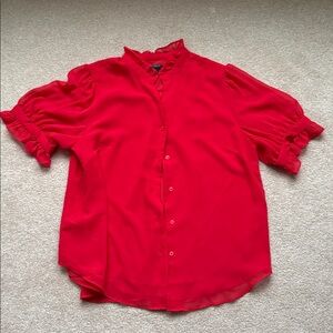 Ann Taylor Red Ruffle Blouse Size Large Petite